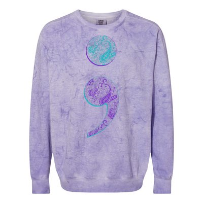 Semicolon Suicide Prevention Awareness Colorblast Crewneck Sweatshirt