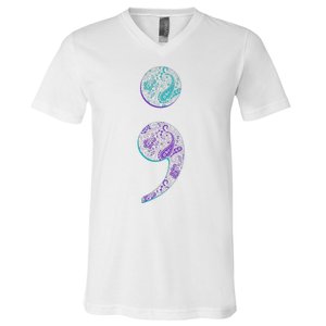 Semicolon Suicide Prevention Awareness V-Neck T-Shirt