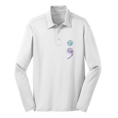 Semicolon Suicide Prevention Awareness Silk Touch Performance Long Sleeve Polo