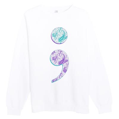 Semicolon Suicide Prevention Awareness Premium Crewneck Sweatshirt