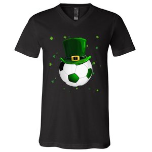 Soccer St Patricks Day Leprechaun Shamrock V-Neck T-Shirt