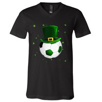 Soccer St Patricks Day Leprechaun Shamrock V-Neck T-Shirt