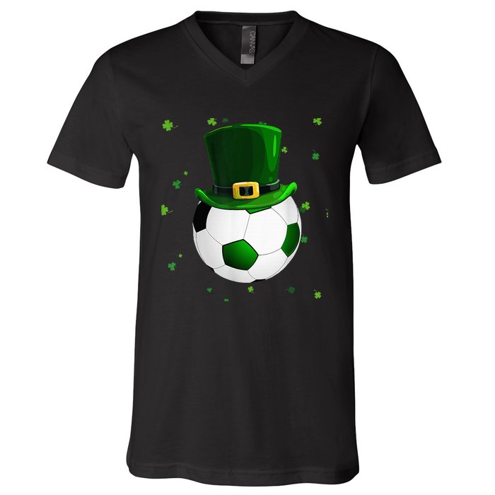 Soccer St Patricks Day Leprechaun Shamrock V-Neck T-Shirt