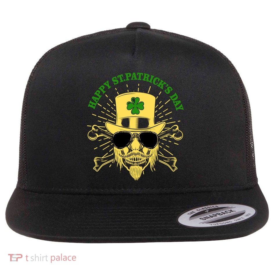 Skull St Patricks Day, Irish Skull Shamrock Flatbill Hat