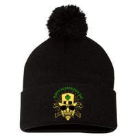 Skull St Patricks Day, Irish Skull Shamrock Pom Pom 12in Knit Beanie