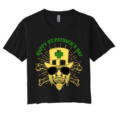 Skull St Patricks Day, Irish Skull Shamrock Crop Top