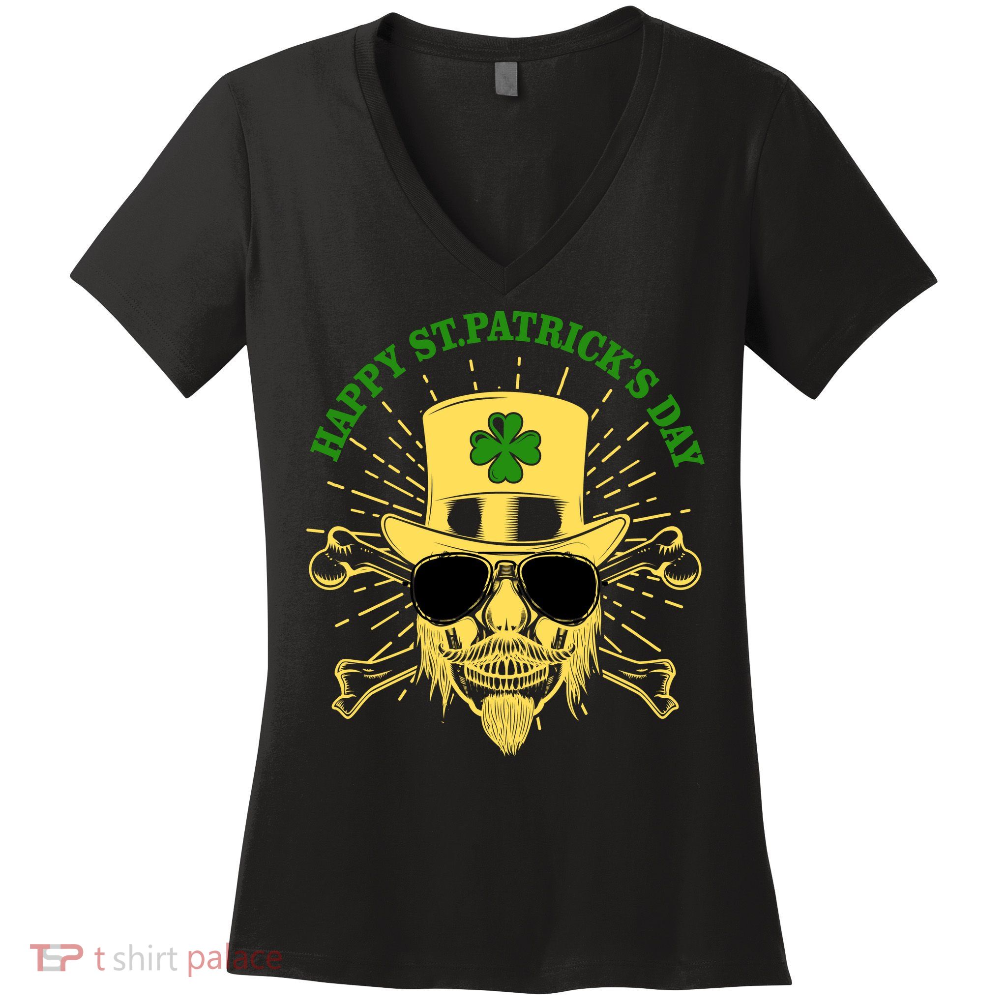Skull St Patricks Day, Irish Skull Shamrock Women's V-Neck T-Shirt