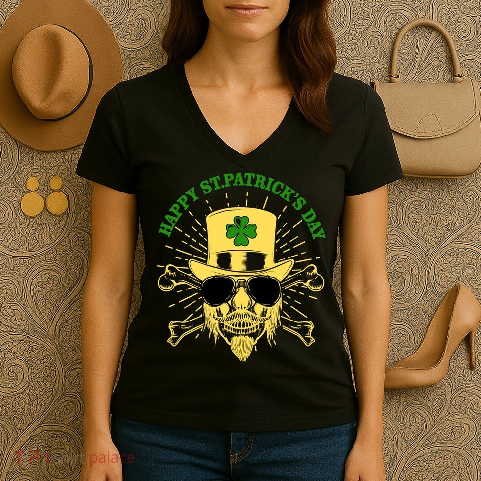 Skull St Patricks Day, Irish Skull Shamrock Women's V-Neck T-Shirt