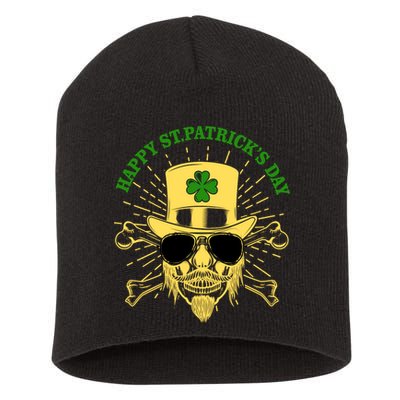 Skull St Patricks Day, Irish Skull Shamrock Short Acrylic Beanie