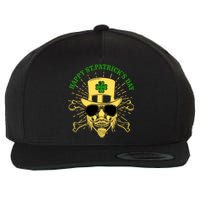 Skull St Patricks Day, Irish Skull Shamrock Wool Snapback Cap