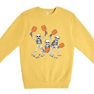 Spooky Skeletons Pickleball Halloween Smash Gift Premium Crewneck Sweatshirt