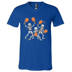 Spooky Skeletons Pickleball Halloween Smash Gift V-Neck T-Shirt