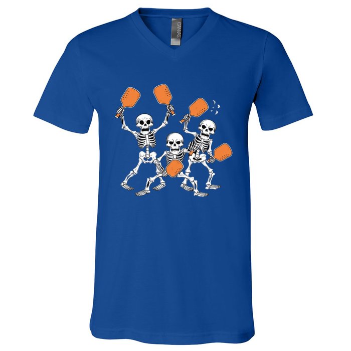 Spooky Skeletons Pickleball Halloween Smash Gift V-Neck T-Shirt