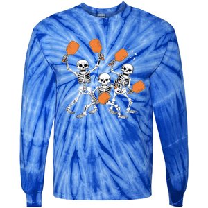 Spooky Skeletons Pickleball Halloween Smash Gift Tie-Dye Long Sleeve Shirt