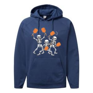 Spooky Skeletons Pickleball Halloween Smash Gift Performance Fleece Hoodie