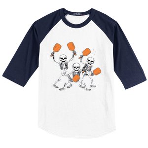 Spooky Skeletons Pickleball Halloween Smash Gift Baseball Sleeve Shirt