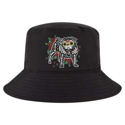 Sugar Skull Pug Dia De Los Muertos Halloween Dog Mexican Cool Comfort Performance Bucket Hat