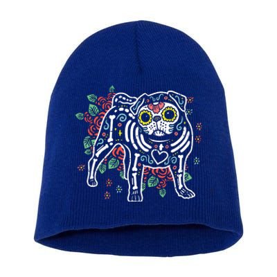 Sugar Skull Pug Dia De Los Muertos Halloween Dog Mexican Short Acrylic Beanie