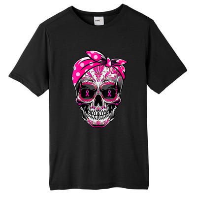 Sugar Skull Pink Ribbon Calavera Funny Breast Cancer Tall Fusion ChromaSoft Performance T-Shirt