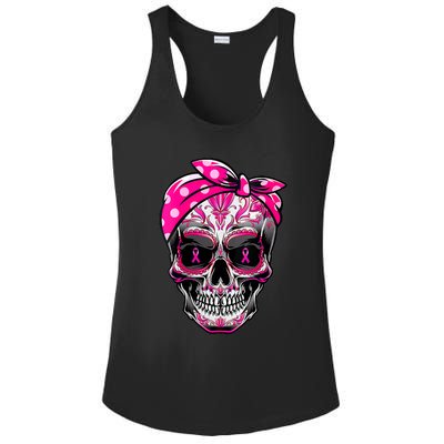 Sugar Skull Pink Ribbon Calavera Funny Breast Cancer Ladies PosiCharge Competitor Racerback Tank