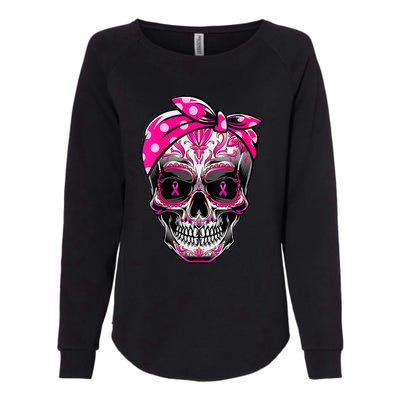 Sugar Skull Pink Ribbon Calavera Funny Breast Cancer Womens California Wash Sweatshirt