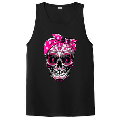 Sugar Skull Pink Ribbon Calavera Funny Breast Cancer PosiCharge Competitor Tank