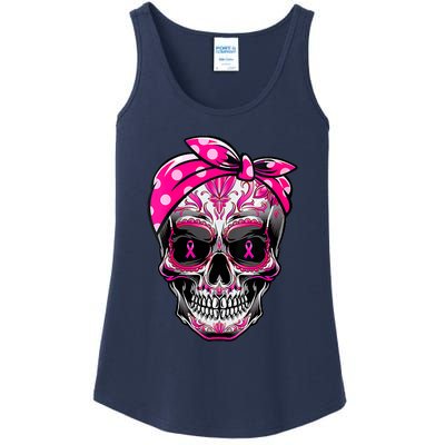 Sugar Skull Pink Ribbon Calavera Funny Breast Cancer Ladies Essential Tank