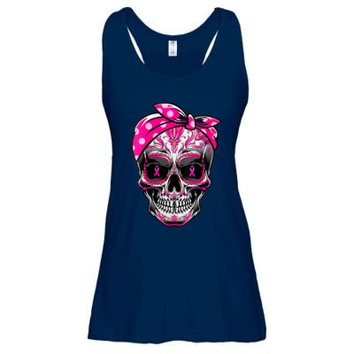 Sugar Skull Pink Ribbon Calavera Funny Breast Cancer Ladies Essential Flowy Tank