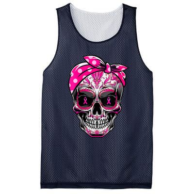 Sugar Skull Pink Ribbon Calavera Funny Breast Cancer Mesh Reversible Basketball Jersey Tank