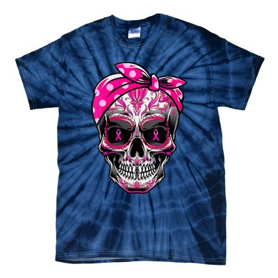 Sugar Skull Pink Ribbon Calavera Funny Breast Cancer Tie-Dye T-Shirt