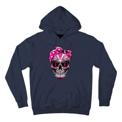 Sugar Skull Pink Ribbon Calavera Funny Breast Cancer Tall Hoodie