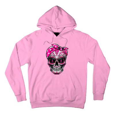 Sugar Skull Pink Ribbon Calavera Funny Breast Cancer Hoodie