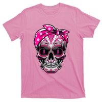 Sugar Skull Pink Ribbon Calavera Funny Breast Cancer T-Shirt