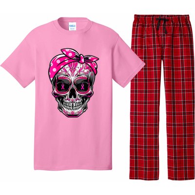 Sugar Skull Pink Ribbon Calavera Funny Breast Cancer Pajama Set