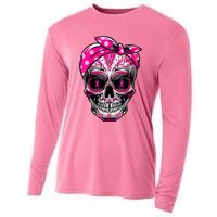 Sugar Skull Pink Ribbon Calavera Funny Breast Cancer Cooling Performance Long Sleeve Crew