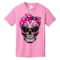 Sugar Skull Pink Ribbon Calavera Funny Breast Cancer Kids T-Shirt