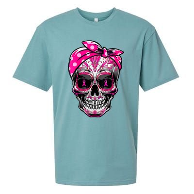 Sugar Skull Pink Ribbon Calavera Funny Breast Cancer Sueded Cloud Jersey T-Shirt