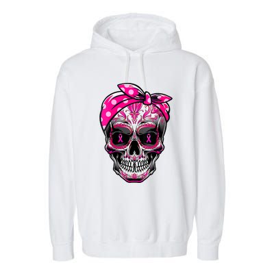 Sugar Skull Pink Ribbon Calavera Funny Breast Cancer Garment-Dyed Fleece Hoodie