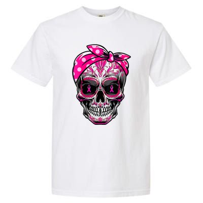 Sugar Skull Pink Ribbon Calavera Funny Breast Cancer Garment-Dyed Heavyweight T-Shirt