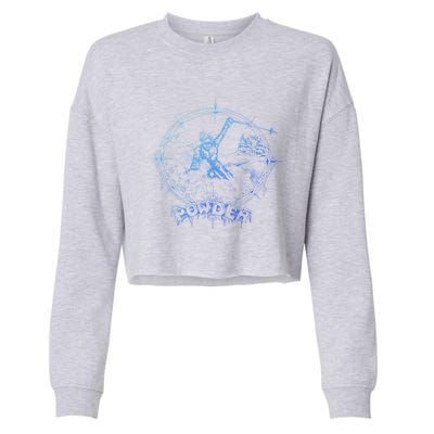 Snow Skiing Powder Vintage Retro Mountain Snow Skier Gift Cropped Pullover Crew