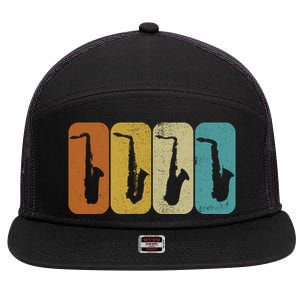 Saxophone Sax Player Gift Idea Saxophonist Music 7 Panel Mesh Trucker Snapback Hat