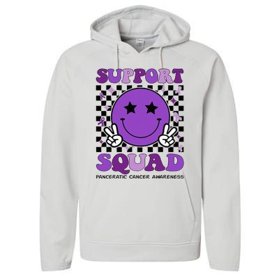 Support Squad Purple Ribbon Pancreatic Cancer Awareness Performance Fleece Hoodie