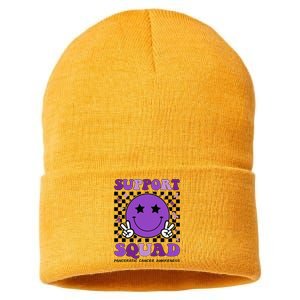 Support Squad Purple Ribbon Pancreatic Cancer Awareness Sustainable Knit Beanie