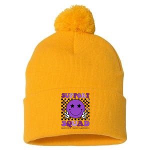 Support Squad Purple Ribbon Pancreatic Cancer Awareness Pom Pom 12in Knit Beanie