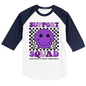 Support Squad Purple Ribbon Pancreatic Cancer Awareness Baseball Sleeve Shirt