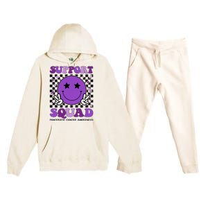 Support Squad Purple Ribbon Pancreatic Cancer Awareness Premium Hooded Sweatsuit Set