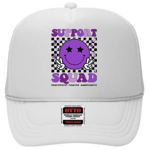 Support Squad Purple Ribbon Pancreatic Cancer Awareness High Crown Mesh Back Trucker Hat