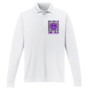 Support Squad Purple Ribbon Pancreatic Cancer Awareness Performance Long Sleeve Polo