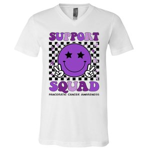 Support Squad Purple Ribbon Pancreatic Cancer Awareness V-Neck T-Shirt