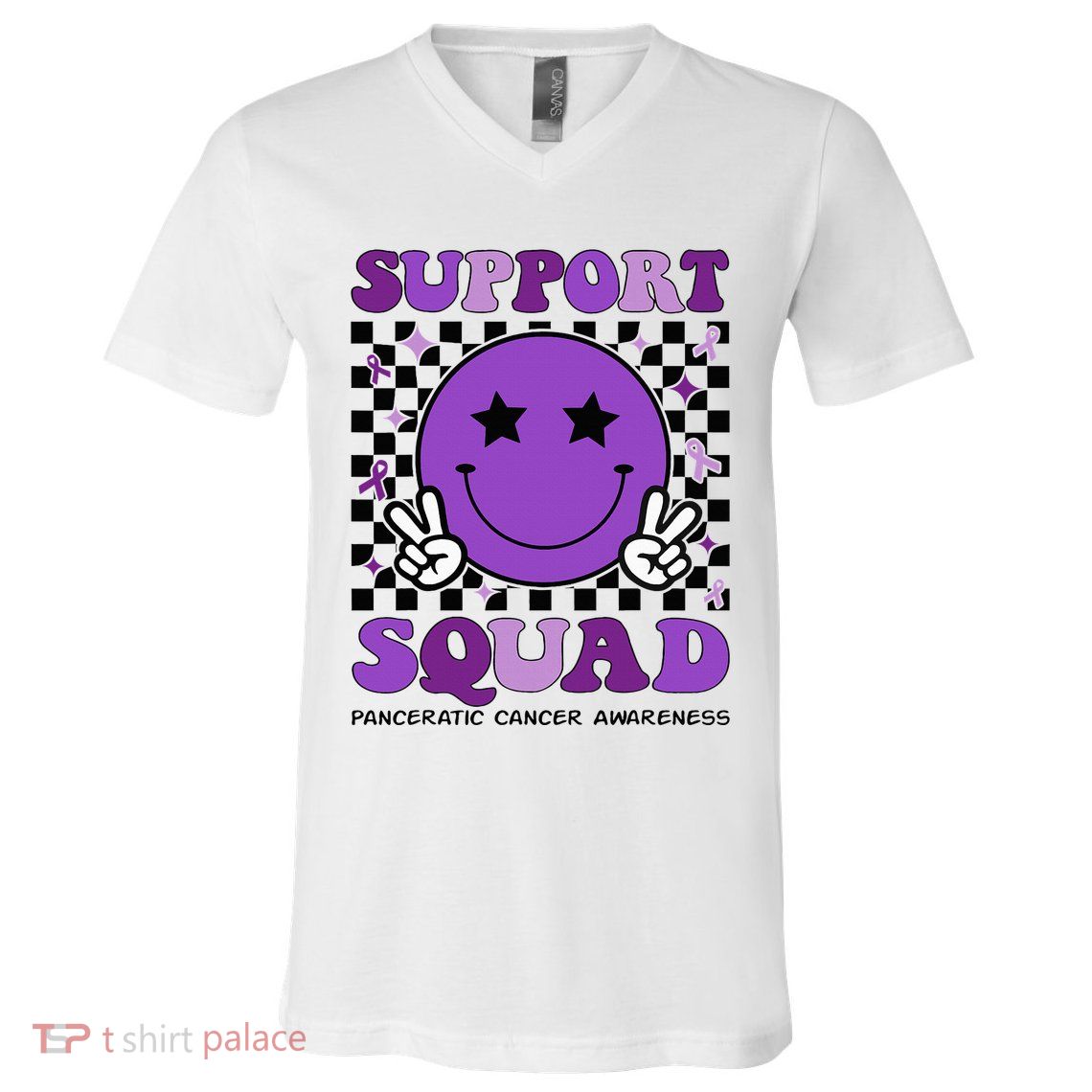Support Squad Purple Ribbon Pancreatic Cancer Awareness V-Neck T-Shirt